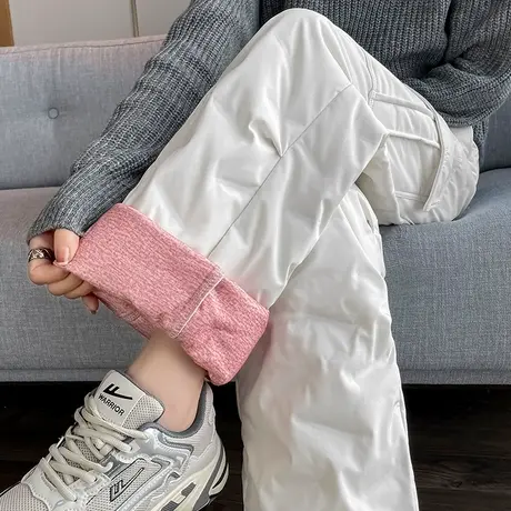 冬季外穿羽绒裤女高腰加绒加厚白鸭绒保暖棉裤宽松显瘦休闲工装裤商品大图