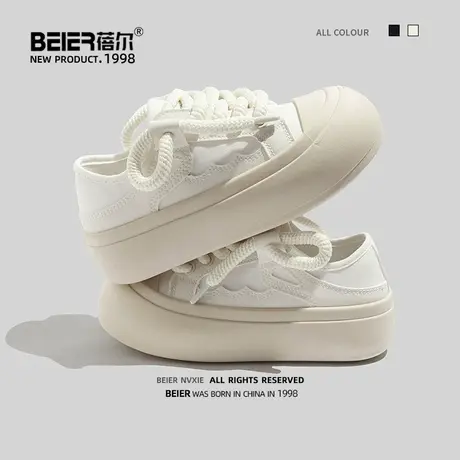 蓓尔丑萌大头面包鞋女chic鞋百搭2023夏新款两穿帆布鞋厚底小白鞋商品大图