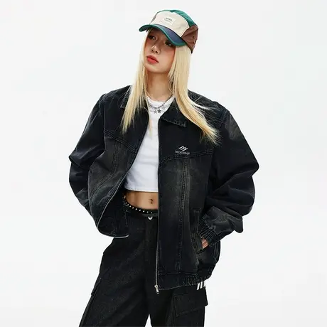 做旧复古牛仔外套女2023新款春秋款美式潮牌宽松oversize夹克上衣商品大图