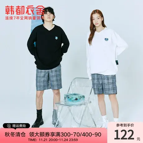 韩都衣舍秋冬新款女装时尚韩版宽松高腰休闲裤百搭格子短裤商品大图