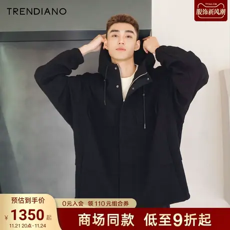 TRENDIANO立体提花工装连帽外套2023秋季新款宽松男装上衣商品大图