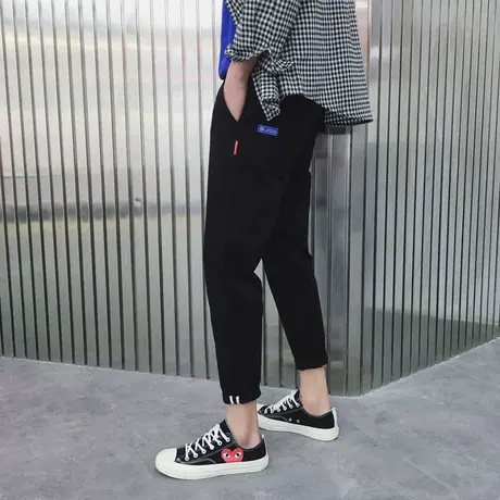 夏季潮流裤子男韩版九分裤男薄款修身小脚裤百搭9分裤男士休闲裤商品大图