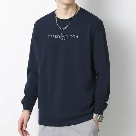 重磅纯棉长袖t恤男2024秋季新款潮牌小熊全棉体恤内搭打底衫秋衣商品大图