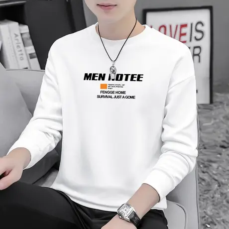 男生卫衣ins春秋款套头无帽宽松潮流印花加绒秋季上衣白色长袖t恤商品大图