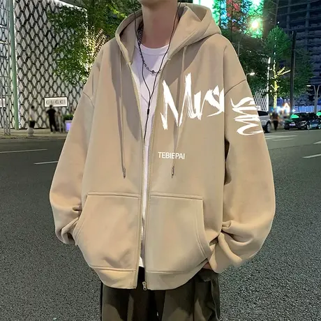 美式慵懒风卫衣外套男春秋季2025新款连帽重磅宽松男生拉链开衫潮商品大图