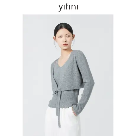 Yifini/易菲休闲高级感长袖针织两件套女春秋新款百搭开衫图片