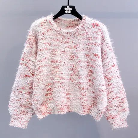 日系小清新软糯彩虹毛衣女秋冬2023新款宽松慵懒风短款套头针织衫图片