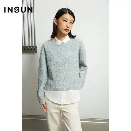 INSUN恩裳奥莱秋季圆领套头长袖毛针织衫商品大图