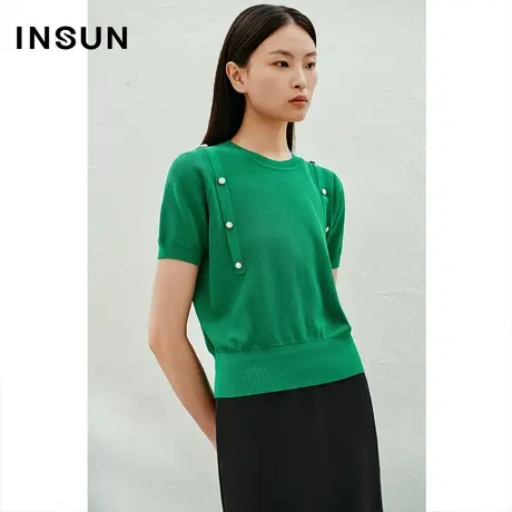 INSUN恩裳线上专选夏季天丝醋酸假两件针织衫商品大图