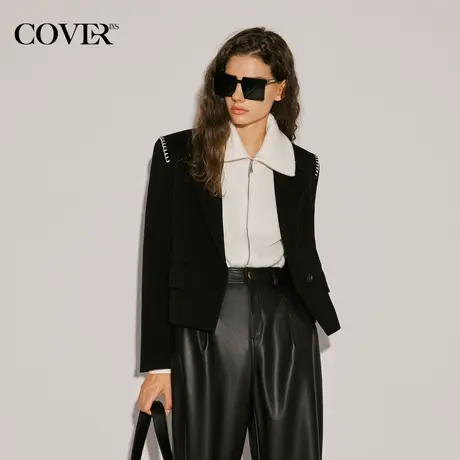 COVER冬季截短风琴褶肩毛呢外套商品大图