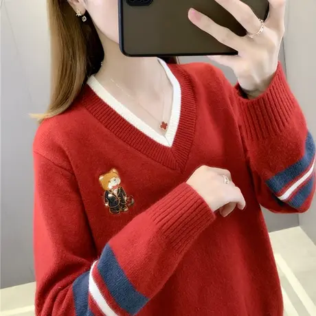 v领毛衣秋季新款女装2023年爆款时尚洋气低领春季流行打底衫春秋图片