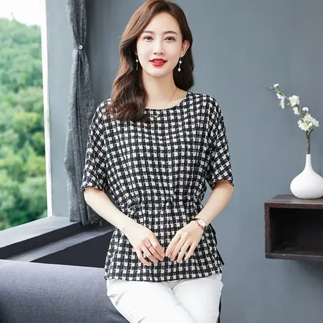 雪纺衫女夏季短袖2023年新款碎花遮肚子胖mm大码女装显瘦上衣藏肉图片