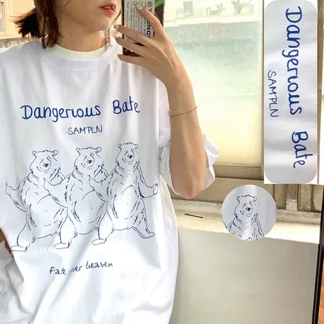 2024年新款孕妇装半袖纯棉t恤女潮ins港风时尚宽松休闲上衣女潮商品大图