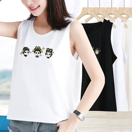 夏季无袖背心女士凉感天丝宽肩带短款体恤外穿宽松百搭显瘦上衣商品大图