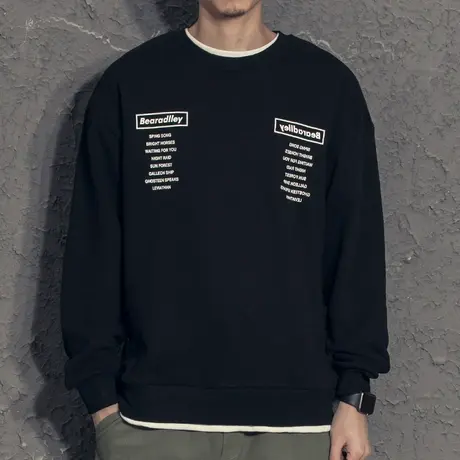 2021年春季新款假两件拼接卫衣日系字母印花圆领男士上衣韩版潮流商品大图