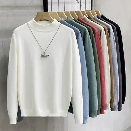 仿羊绒亲肤秋冬季男士长袖中领毛衣宽松百搭半高领针织打底衫男装商品大图