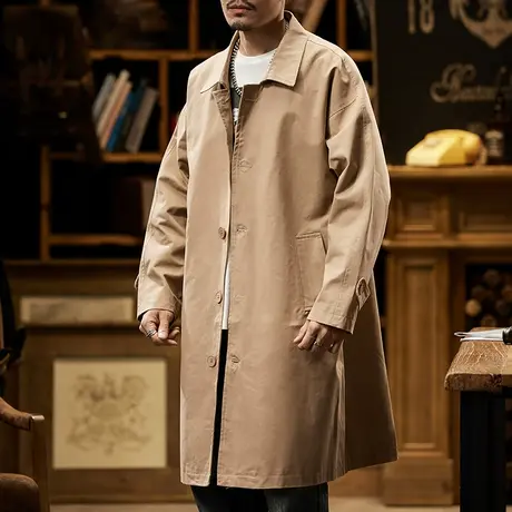 时尚休闲宽松风衣外套男款中长款男士长袖外套高端男士风衣图片