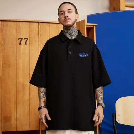 潮牌大码男装胖子反领纯棉简约百搭宽松加肥加大短袖肥佬POLOt恤商品大图