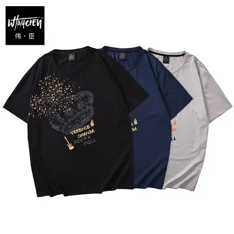 伟臣2023夏季新品大码男士短袖T恤胖子加肥加大宽松弹力肥佬半袖商品大图