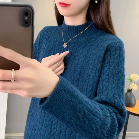 麻花毛衣女秋冬2023新款女装上衣宽松外穿内搭加厚半高领打底衫女图片
