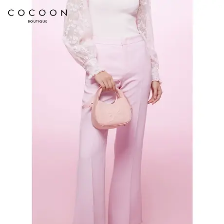 商场同款2023春新款温柔粉色宽松阔腿裤优雅香风开叉休闲裤商品大图