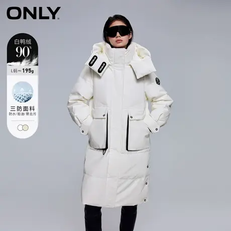【甄选专享】ONLY2023冬季新款90白鸭绒保暖四防中长款连帽羽绒服商品大图