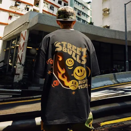 美式街头嘻哈国潮滑板短袖男潮牌中性风潮流胖子T恤宽松大码夏季图片