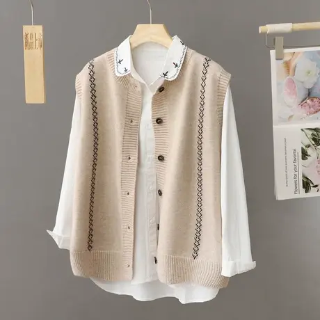 韩系圆领叠穿针织马甲上衣女开衫宽松设计感小众无袖毛衣背心坎肩图片