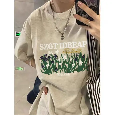 纯棉设计感小众短袖t恤女夏季2023年新款ins潮牌港味chic宽松上衣商品大图