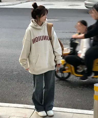 灰色高级感银狐绒卫衣女春秋冬加绒加厚小众设计连帽美式复古外套商品大图