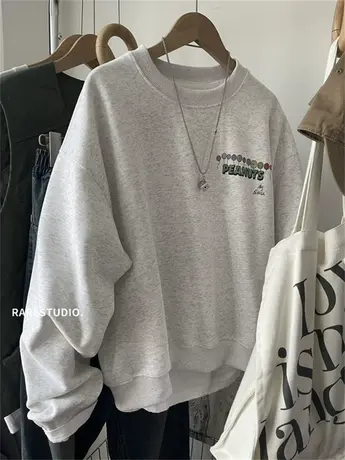 韩国春季新款后背卡通漫画趣味印花休闲百搭洋气圆领宽松卫衣女图片