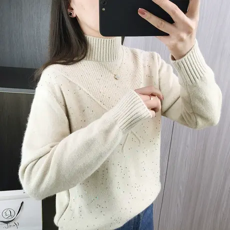 半高领套头毛衣女士春季2024新款百搭宽松打底衫洋气秋冬针织衫商品大图