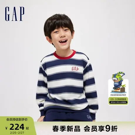 Gap男童春季2024新款时髦撞色条纹圆领卫衣儿童装套头上衣891594商品大图