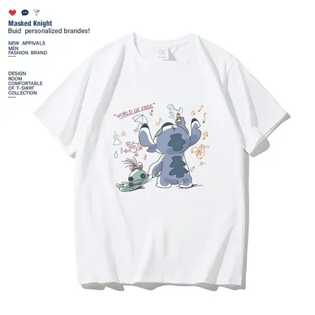 夏季趣味卡通涂鸦t恤男情侣装短袖2023新款ins港风纯棉宽松体恤图片