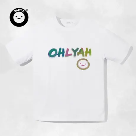 Ohlyah设计师原创卡通品牌涂鸦彩色字母T恤男女圆领短袖情侣半袖图片