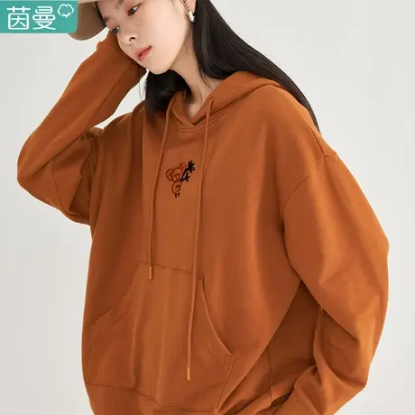 茵曼官方旗舰店休闲女2024年春季新款套头连帽宽松印花百搭卫衣图片