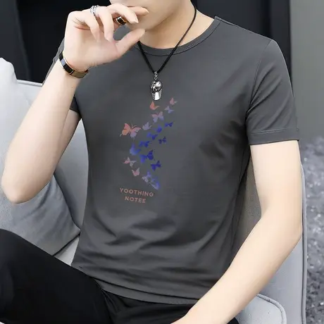 莫代尔短袖t恤男ins潮流百搭夏季修身冰感冰丝上衣服男装半袖体恤商品大图