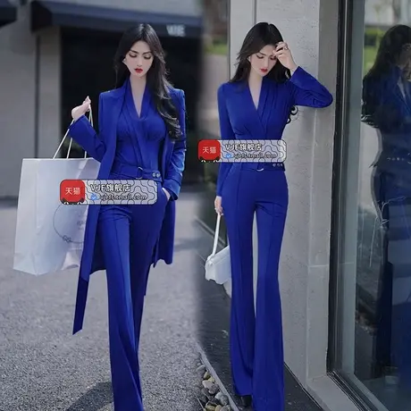 VJE秋季职业范气质修身垂顺裤子2023新款高腰直筒微喇叭西装裤图片