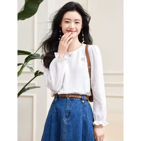 时尚气质淑女套头针织衫2023年春季新款温柔圆领简约显瘦通勤上衣商品大图