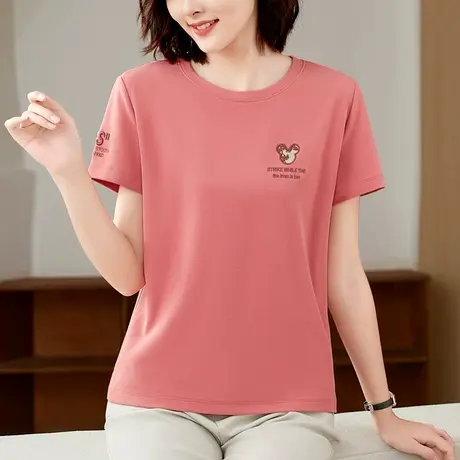 圆领短袖t恤女夏装2023年新款时尚气质中年妈妈宽松百搭上衣体恤商品大图