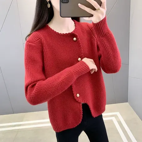 红色毛衣外套女春秋2023新款爆款针织开衫小香港味chic上衣早春装图片