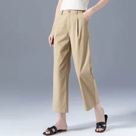八分冰丝阔腿裤女夏薄款卡其色裤子休闲女裤夏季宽松直筒裤九分裤商品大图