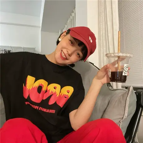 红续美式复古火焰字母印花短袖T恤女2023新款宽松纯棉小个子ins潮图片