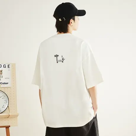 印第安印花日系复古潮牌T恤男短袖纯棉重磅白色体恤新款宽松大码图片