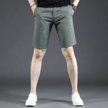 休闲短卡男夏季薄款潮牌直筒草绿色男士弹力简约潮流新款五分裤子商品大图