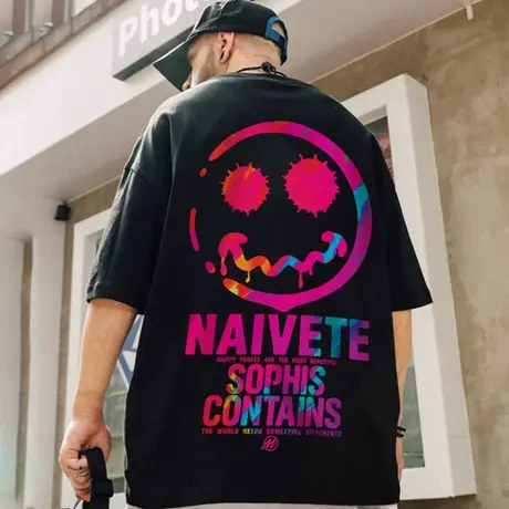 鬼脸小恶魔国潮oversize短袖t恤男大码bf宽松纯棉胖子半袖潮流商品大图