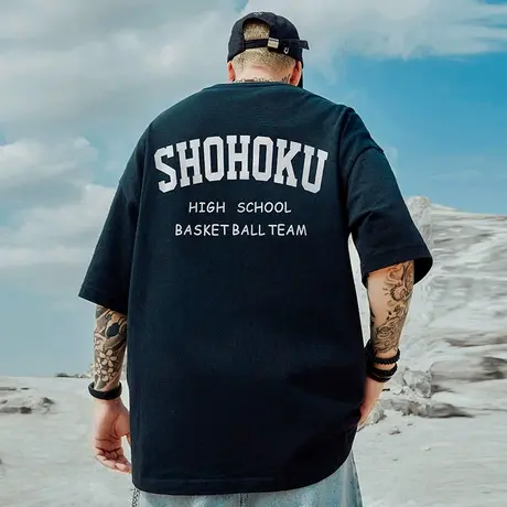 美式重磅短袖纯棉宽松大码男装oversize欧美嘻哈夏季字母半袖T恤商品大图