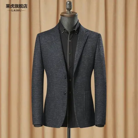 秋冬季商务羊毛呢子休闲西装男外套韩版潮修身小西服男士单件上衣商品大图