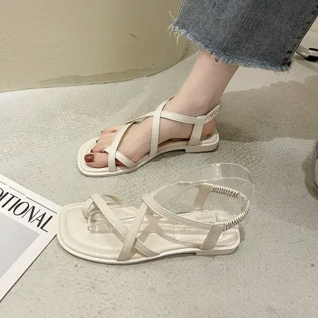 夹脚凉鞋2023年新款女粗跟夏季仙女风简约韩版百搭低跟罗马凉鞋女商品大图