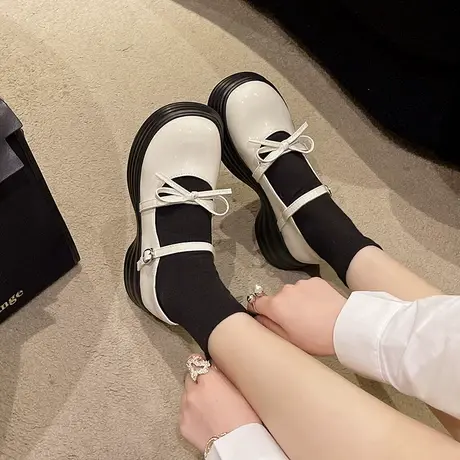 浅口圆头复古英伦乐福鞋女厚底松糕单鞋2023秋季蝴蝶结软妹小皮鞋图片